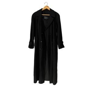 Vintage Gallery Double Breasted Belted Long Black Trench Coat Size 6 Timeless